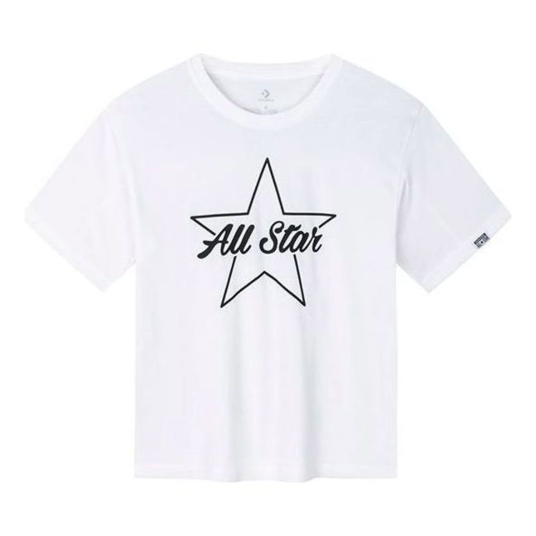 (GS) Converse Logo Printed T-Shirt 'White Black' CV2422028GS-001