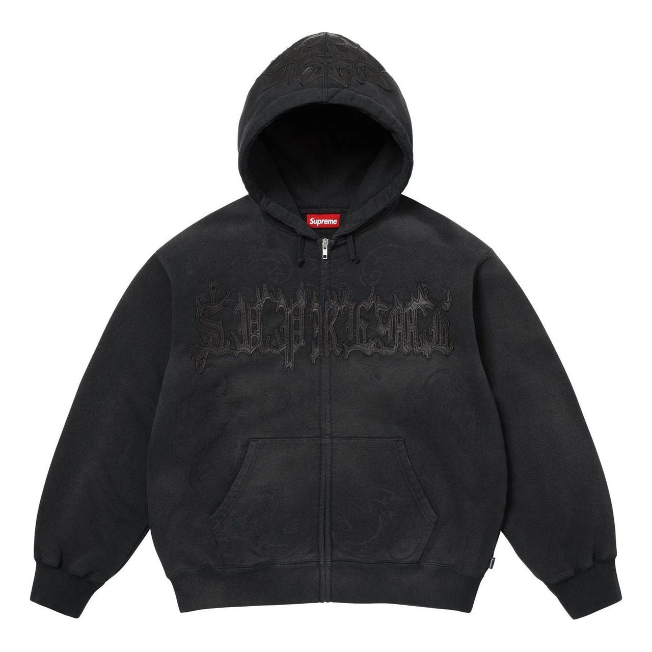 Supreme Leather Appliqué Zip Up Hooded Sweatshirt 'Black' SS25SW65-BLACK