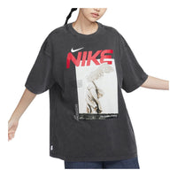 (WMNS) Nike Sportswear Oversized Graphic T-Shirt Asia Sizing 'Washed Black' HF6292-060