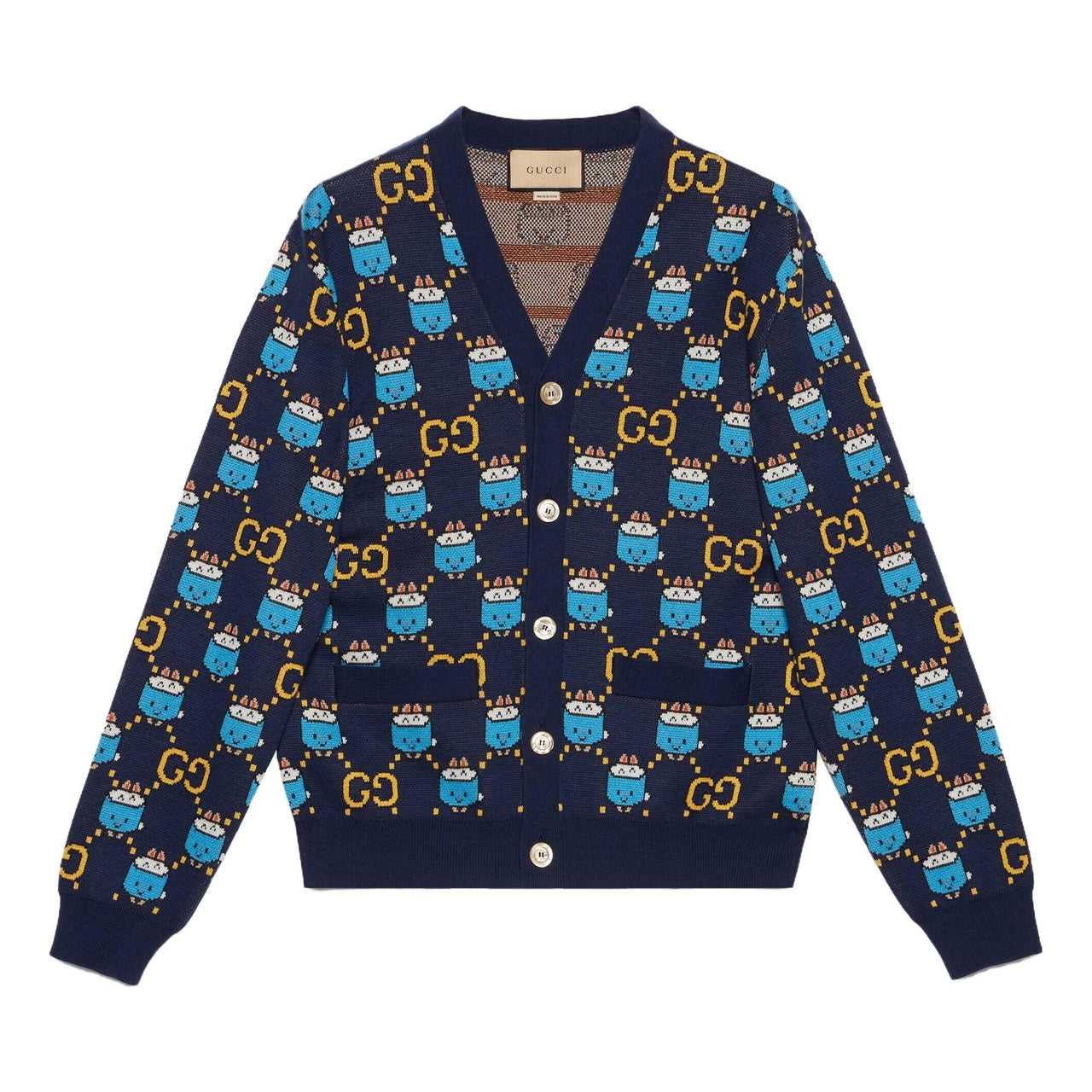 Gucci GG Animal Cotton Wool Jacquard Cardigan 'Blue' 736024-XKC2Q-4804