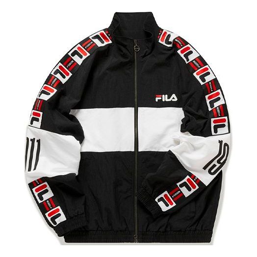 FILA FUSION Logo Printing Contrasting Colors Stand Collar Woven Jacket Black T11M012705F-BK