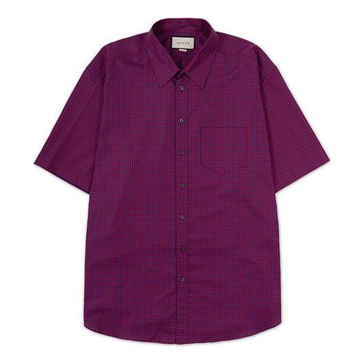 Gucci Plaid Loose Short Sleeve Shirt Unisex Purple 557391-ZAAZY-4162
