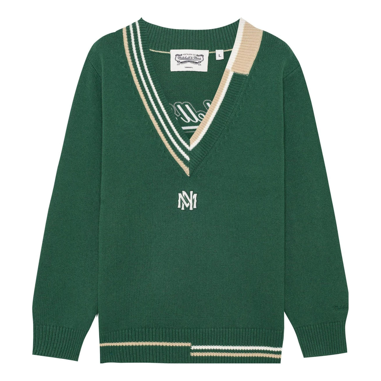Mitchell & Ness Branded Contrasting V-Neck Sweater 'Green' MNHLAWTOKJ011-GRN