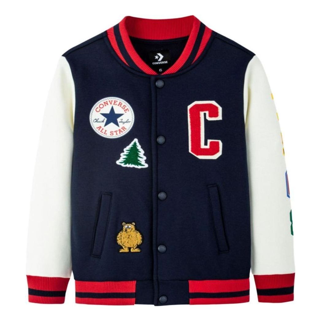 (GS) Converse Color-blocked Embroidered Baseball Jacket 'Navy White Red' CV2242170GS-001