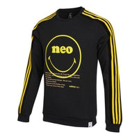 Men's adidas neo Smly Swt Smiling Face Printing Knit Round Neck Pullover Black HB7408