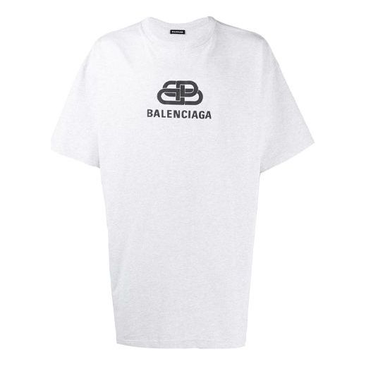 Men's Balenciaga Logo Printing Round Neck Short Sleeve White 583214TFV652569
