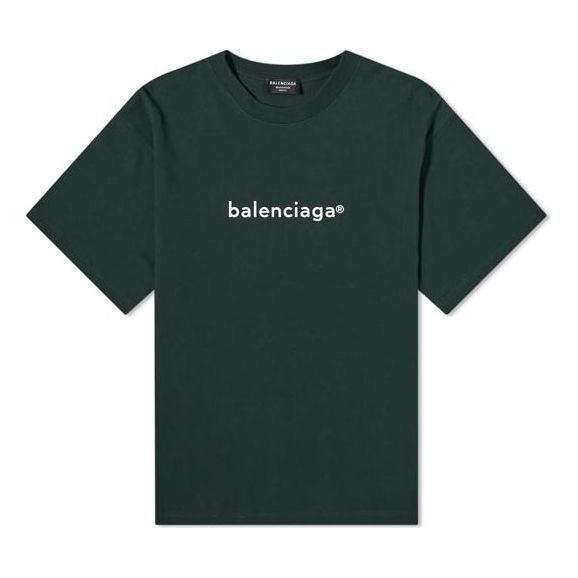 Men's Balenciaga Alphabet Printing Round Neck Pullover Short Sleeve Green 612966TIV543011