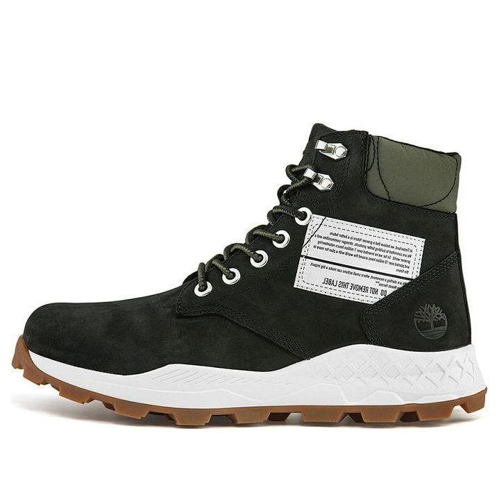 Timberland 6 Inch Brooklyn Side Zip Wide Fit Boots 'Black Nubuck with Green Padded Collar' A41Y6W