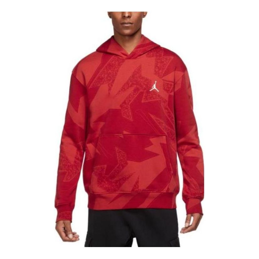 Men's Air Jordan Back Basketball Printing Kangaroo Pocket Hooded Long Sleeves Red DQ7507-612