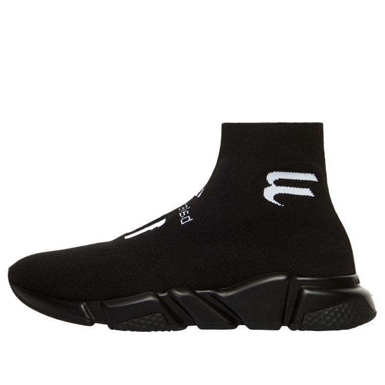 Balenciaga Speed Lt Soccer Sponsor Logo Sneakers 'Black Knit' 645734W2DBU1090