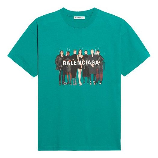 Balenciaga Band Portrait Printing Logo Retro Loose Short Sleeve Green 612965TIV473640