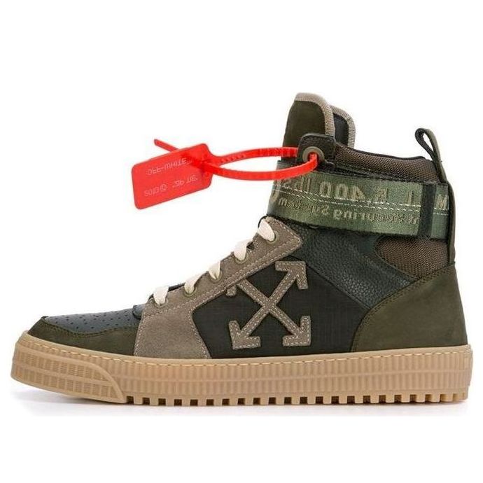 Off-White Industrial Paneled Leather And Suede High-top Sneakers ArmyGreen OMIA102R198000014343