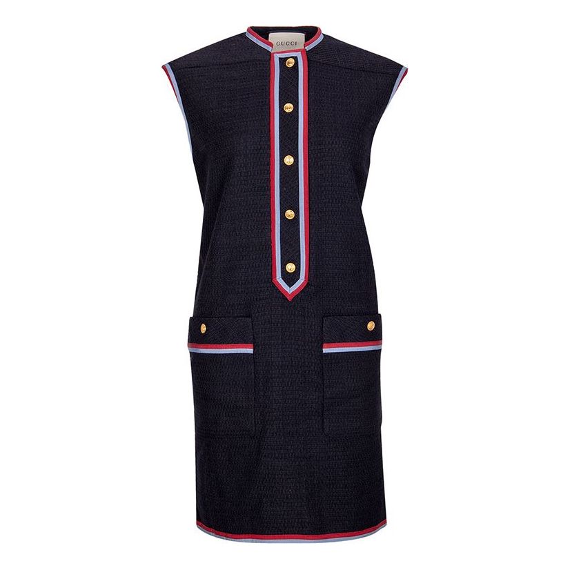 (WMNS) Gucci SS21 Collar Single Breasted Sleeveless Black Dress 584870-ZABID-1043