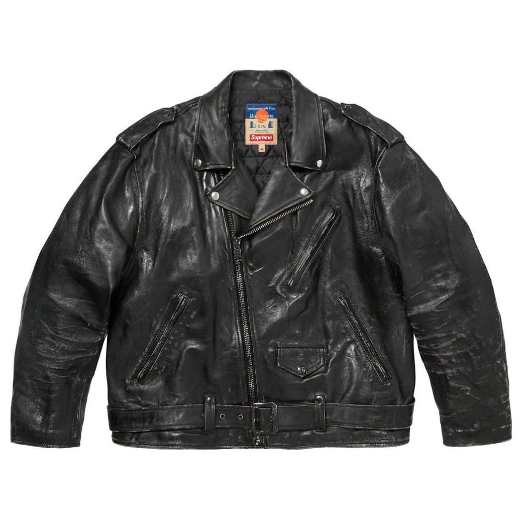 Supreme x Blackmeans Painted Leather Motorcycle Jacket 'Black' SUP-FW23-243