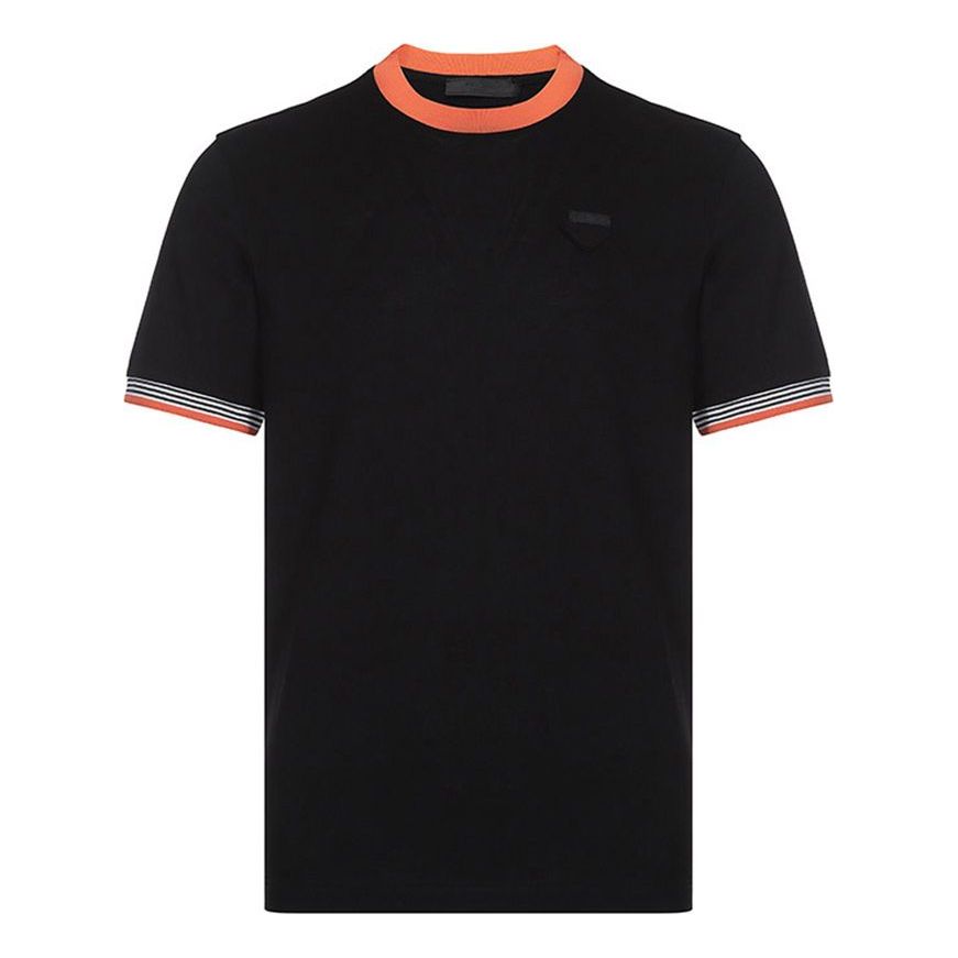 Men's PRADA Contrasting Colors Cotton Round Neck Short Sleeve Black UJN452-1TDW-F0AH9-S-181
