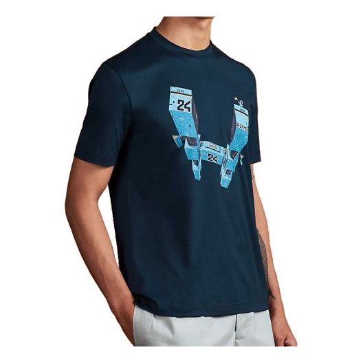 Men's HERMES Pattern Printing Round Neck Pullover Short Sleeve Dark Blue H037730-HA60