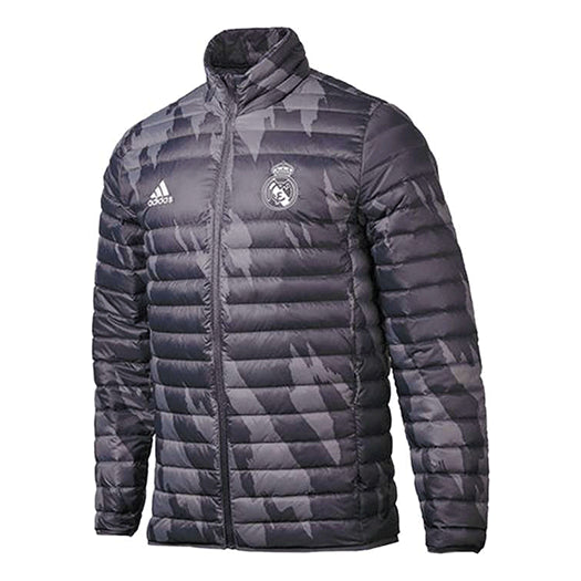 adidas real Madrid Embroidered Logo Camouflage Stand Collar Down Jacket Black GD4263