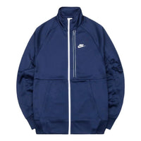 Men's Nike Solid Color Casual Micro Mark Printing Stand Collar Jacket Navy Blue DA0004-410