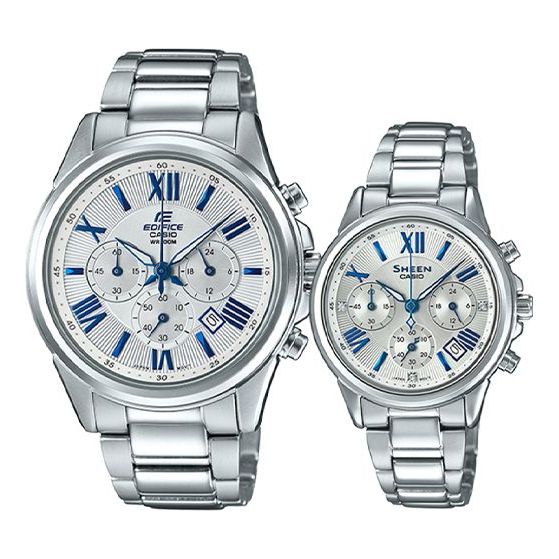 CASIO Couple Waterproof Sapphire Crystal SilverWhite Analog EFB-620D-7A-SHE-5520D-7A2021