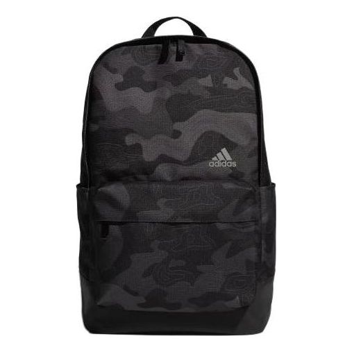 adidas Full Print Camouflage Printing Large Capacity schoolbag backpack Unisex Black Gray FM6896