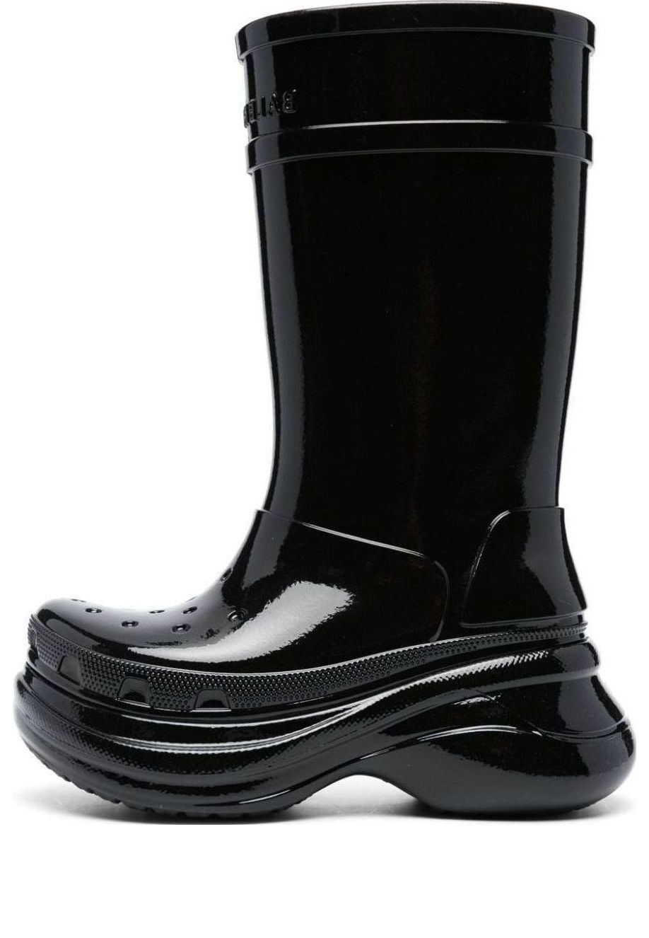 (WMNS) Crocs x Balenciaga Patent-Finish Boots 'Black' 677388W1S8X