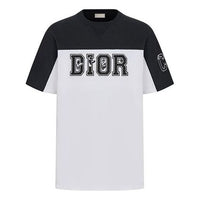 Men's DIOR Logo Colorblock Round Neck Short Sleeve White T-Shirt 193J646A0554-580