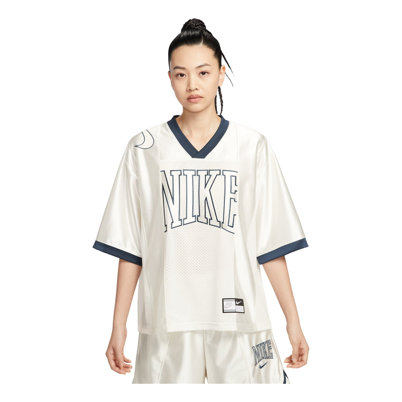(WMNS) Nike Sportswear Street Oversized Graphic Jersey Top Asia Sizing 'Sail Armoury Navy' HJ0281-133