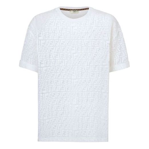 FENDI FW21 F Pattern Round Neck Short Sleeve White FS7375AG7FF0ZNM