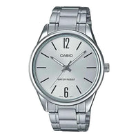 Men's CASIO Minimalistic Large Steel Strip Waterproof Quartz Watch Silver Stainless Steel Strap Mens MTP-V005D-7B