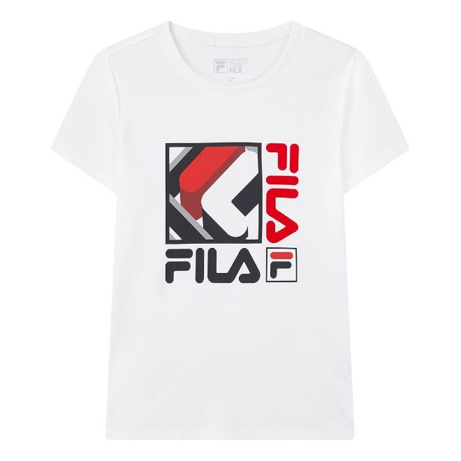 (WMNS) FILA Alphabet Logo Printing Knit Short Sleeve White F11W018153F-WT