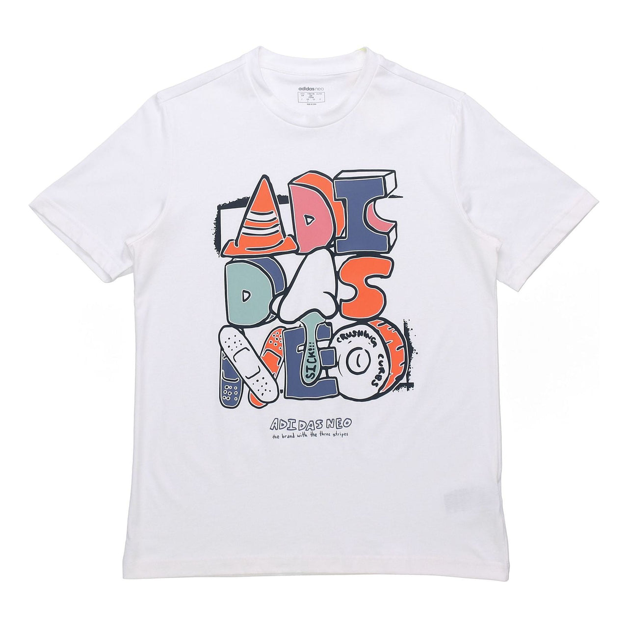 adidas neo M Ssfv5 Tee1 Funny Printing Logo Sports Cotton Round Neck Short Sleeve White GP4864