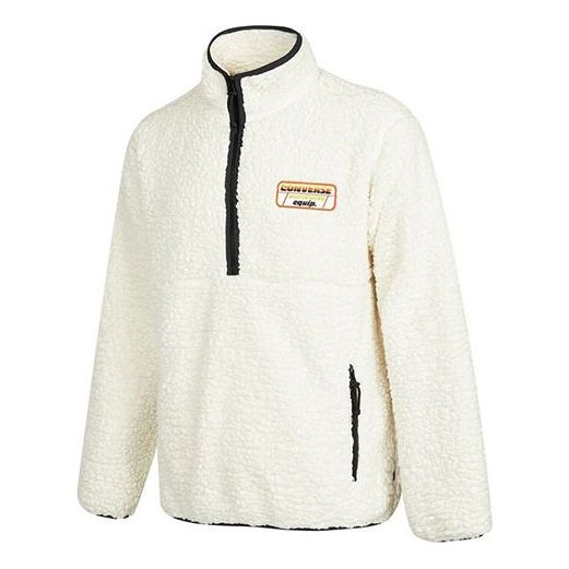 Men's Converse Logo Half Zipper lamb's wool Stand Collar Jacket Creamy White 10023063-A03