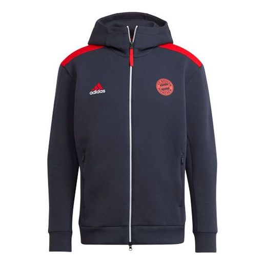 Men's adidas Fcb Zne Bayern Munich Black Soccer/Football Training Sports Hooded Jacket Deep Navy Blue GT7084
