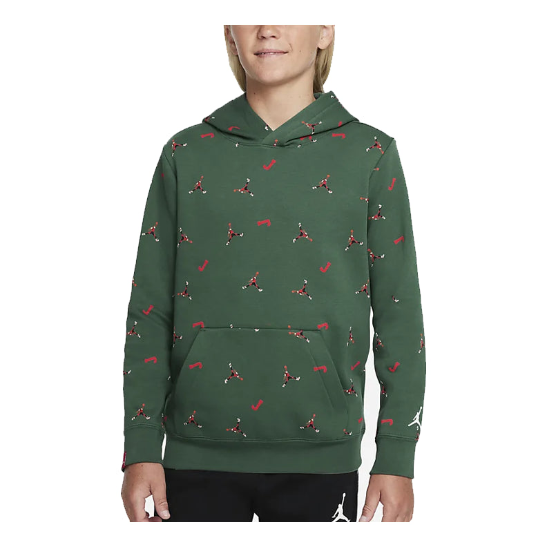 (GS) Air Jordan Full Print Logo Fleece Loose Boy Green DQ8007-333