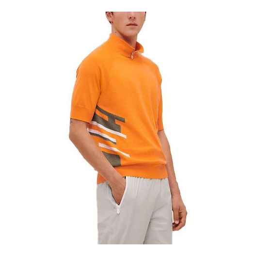 قميص بولو رجالي HERMES SS21 H en Course رياضي كاجوال برقبة دائرية وأكمام قصيرة، برتقالي H157130HA30