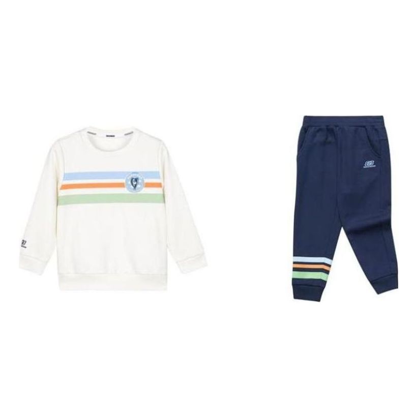 (GS) Skechers Colorful Striped Cartoon Printed Sweatshirt and Casual Pants Suit 'White Blue' L123B026