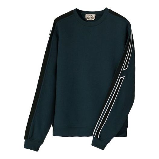 Men's HERMES Round Neck Stripe Sports Blue H167515HA65