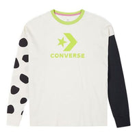 (WMNS) Converse Large Logo Printing Splicing Contrasting Colors Loose Round Neck Long Sleeves White T-Shirt 10023077-A01