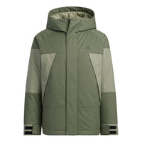 Men's adidas Cb Bos Logo Jkt Outdoor Colorblock Sports With Down Feather Military Green Jacket H23090