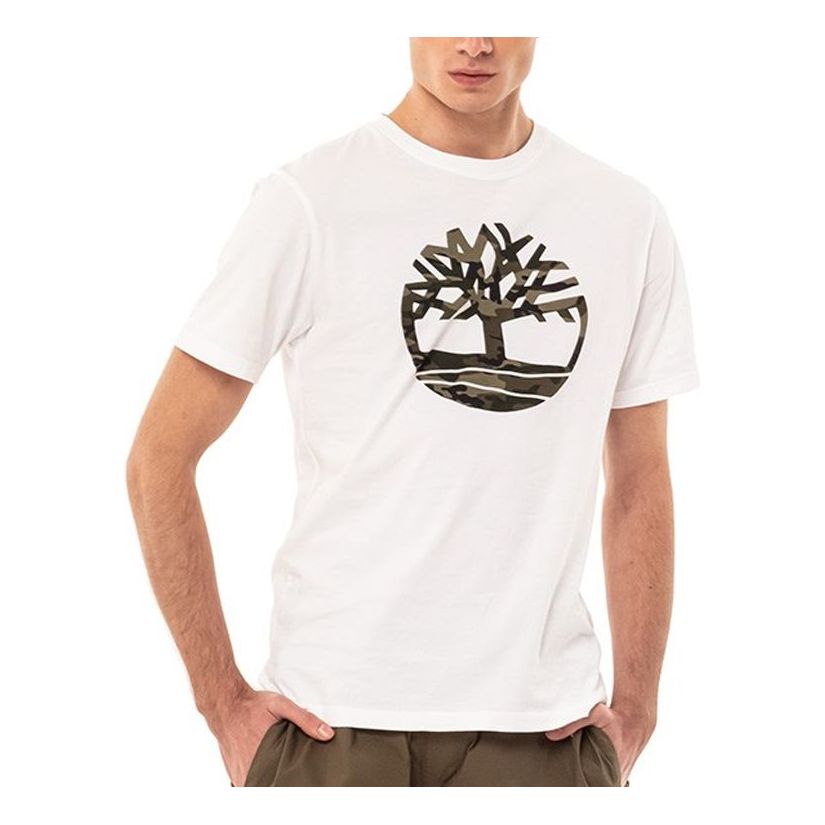 Men's Timberland Chest Logo Printing Short Sleeve White A2B4P100
