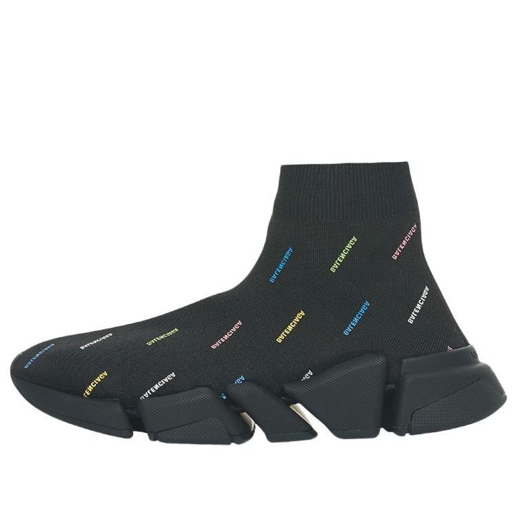 (WMNS) Balenciaga Speed 2.0 Sneakers 'Recycled Knit Black with Multicolor Allover Logo' 617196W2DF01088