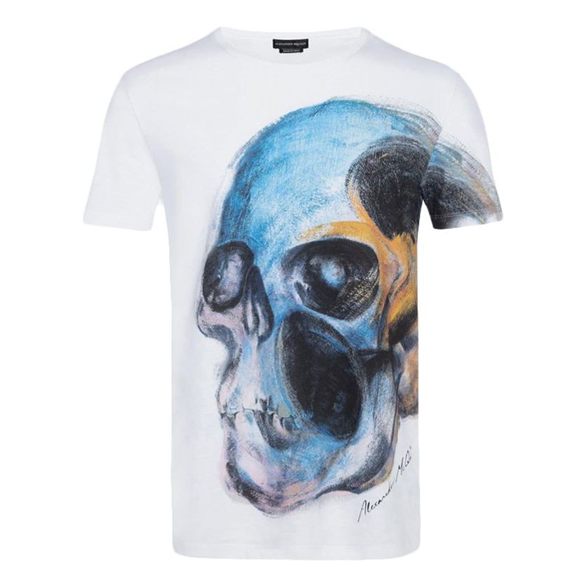 Men's Alexander McQueen SS21 Round Neck Skeleton Printing Short Sleeve White 550475-QMZ61-0900