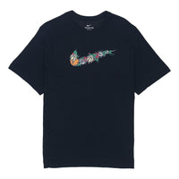 Men's Nike Flowers Large Logo Casual Sports Solid Color Round Neck Short Sleeve Black T-Shirt DV1215-010