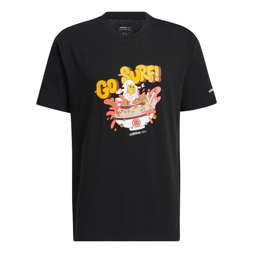 adidas neo M Fd Tee 4 Funny Printing Sports Short Sleeve Black HC3836