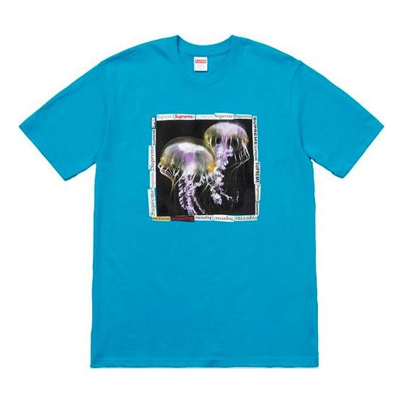 Supreme SS18 Jellyfish Tee Cyan Printing Short Sleeve Unisex Blue SUP-SS18-162