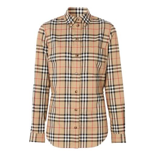 (WMNS) Burberry Vintage Plaid Stretch Cotton Shirt Cream 80222841