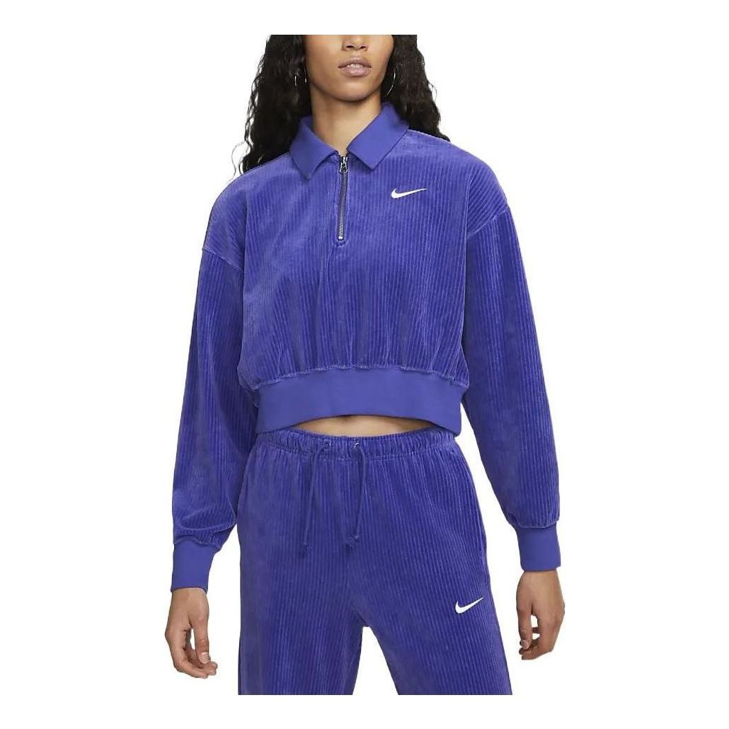 (WMNS) Nike Sportswear Long Sleeve Velour 1/4-Zip Top 'Purple' DQ5939-430