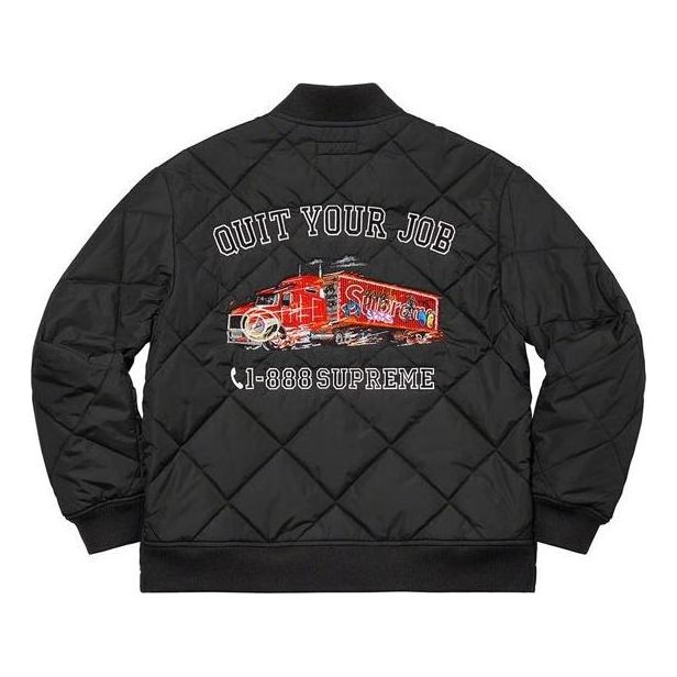 Supreme Quit Your Job Quilted Work Jacket 'Black Red White' SUP-FW21-233