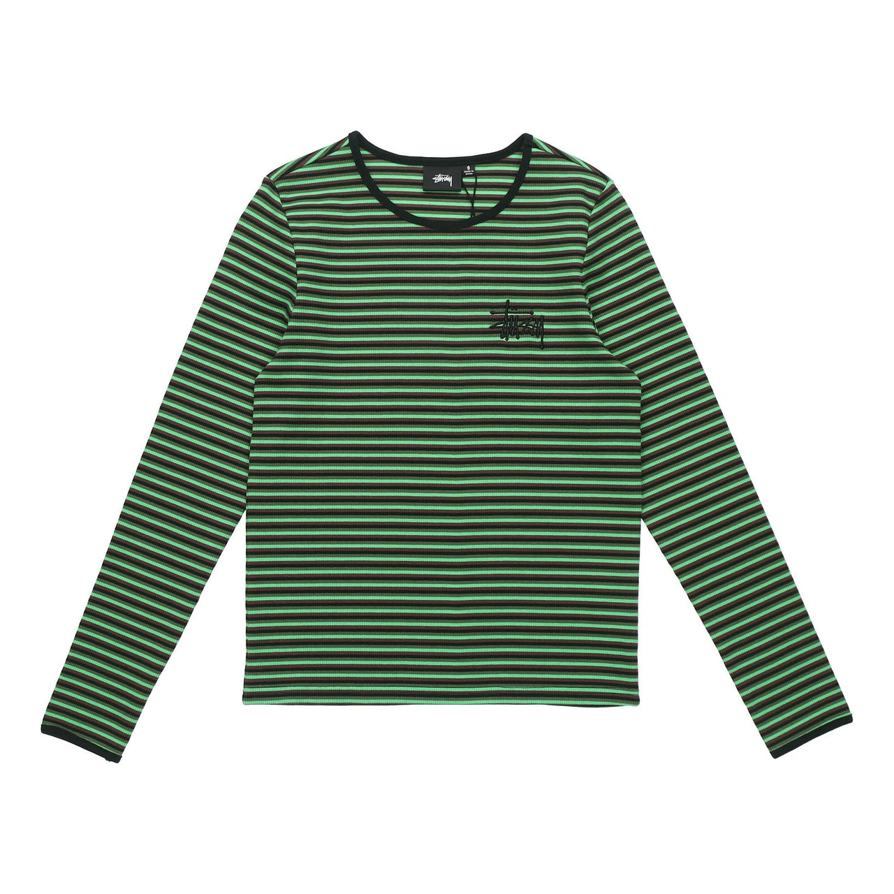 Stussy Alphabet Logo Embroidered Stripe Long Sleeves Unisex Green T-Shirt STUSSY-SS21-11