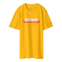 Men's Skechers Sports Alphabet Printing Short Sleeve Gold Color SMLC219M025-00D8